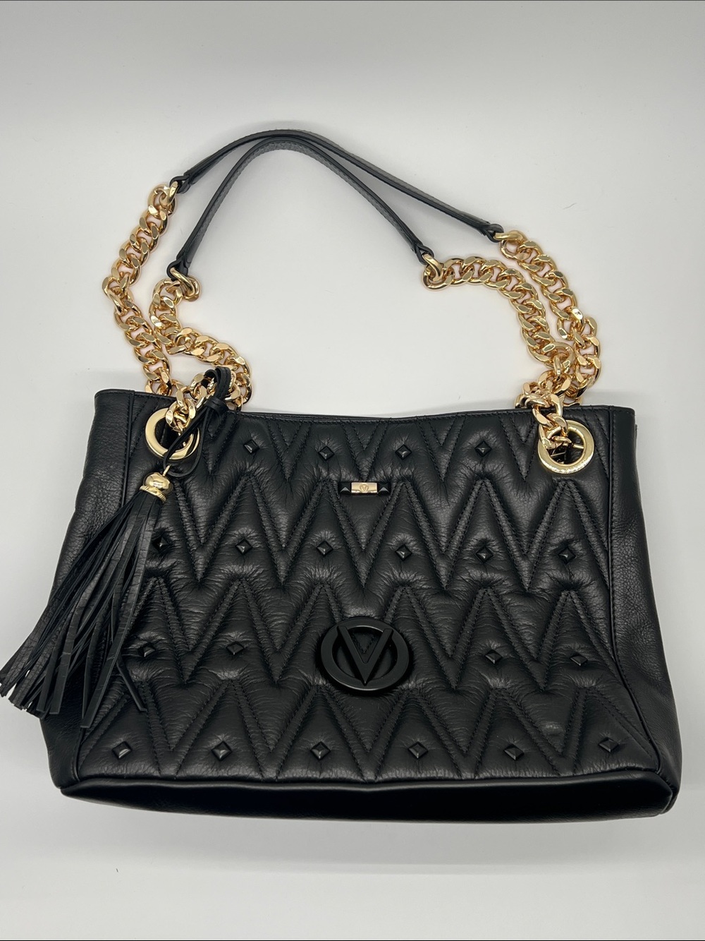 VALENTINO BY MARIO‎ VALENTINO Quilted Tote Bag Black Gold Authentic